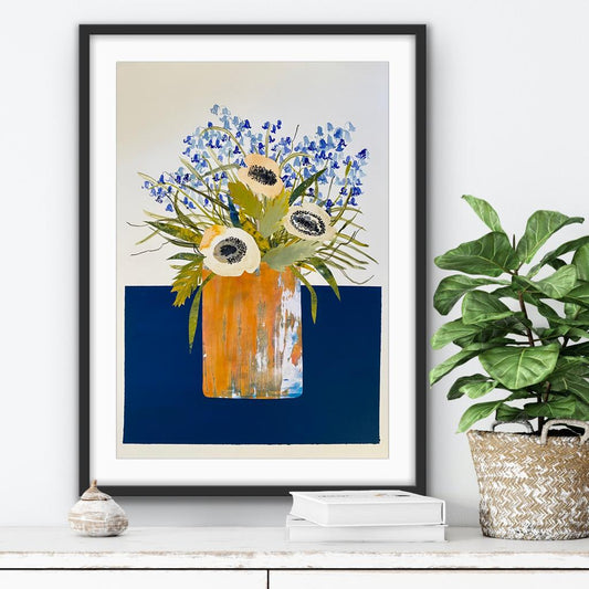 Blue Bells & Anemones -  Mixed Media Collage