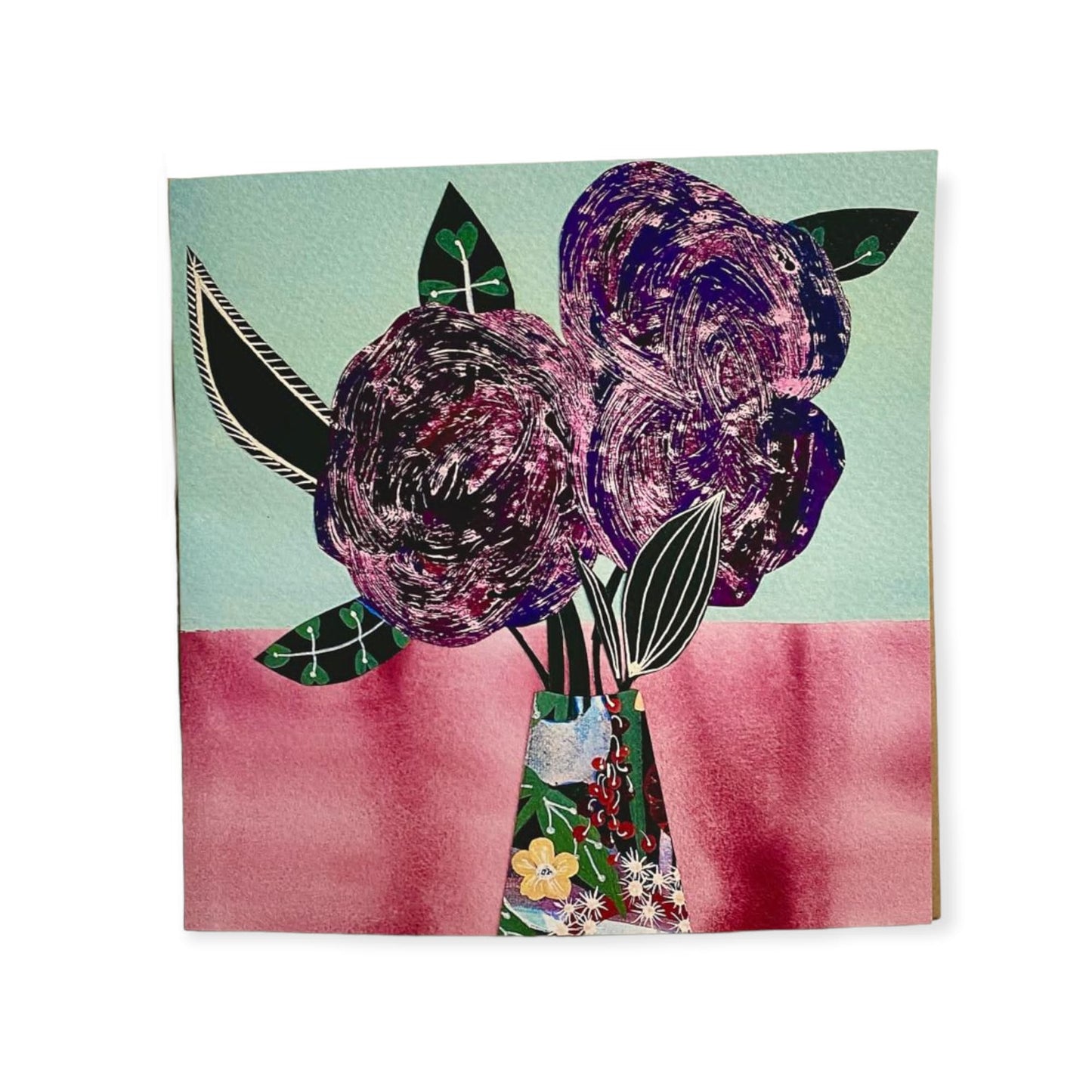 Purple Blooms In A Painted Pot