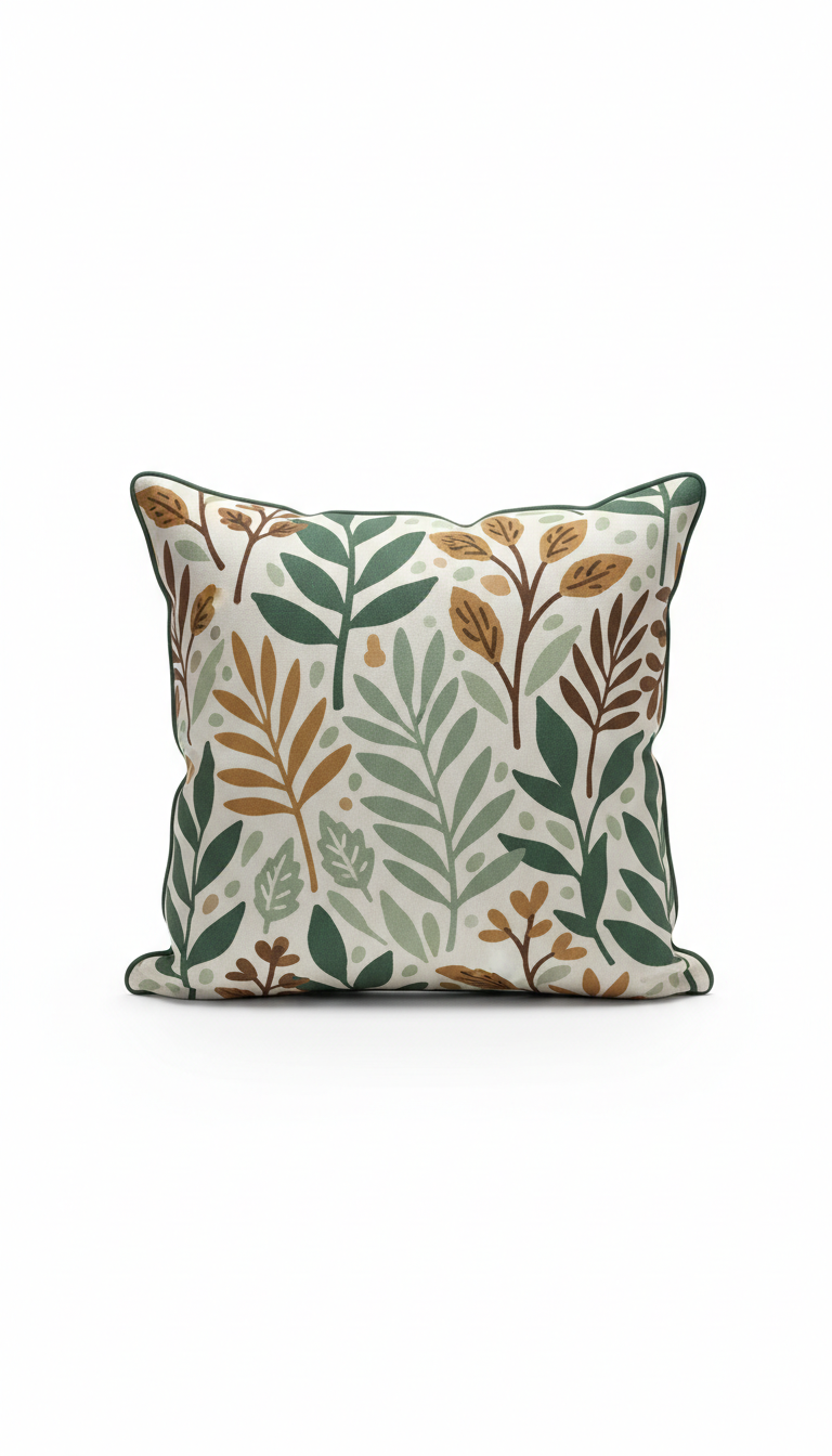 Decorative botanical cushion in linen