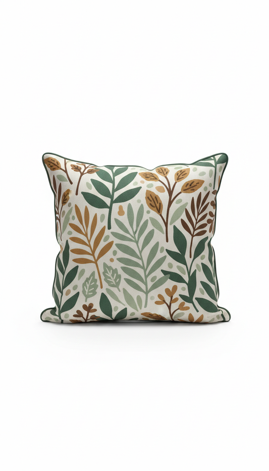 Decorative botanical cushion in linen