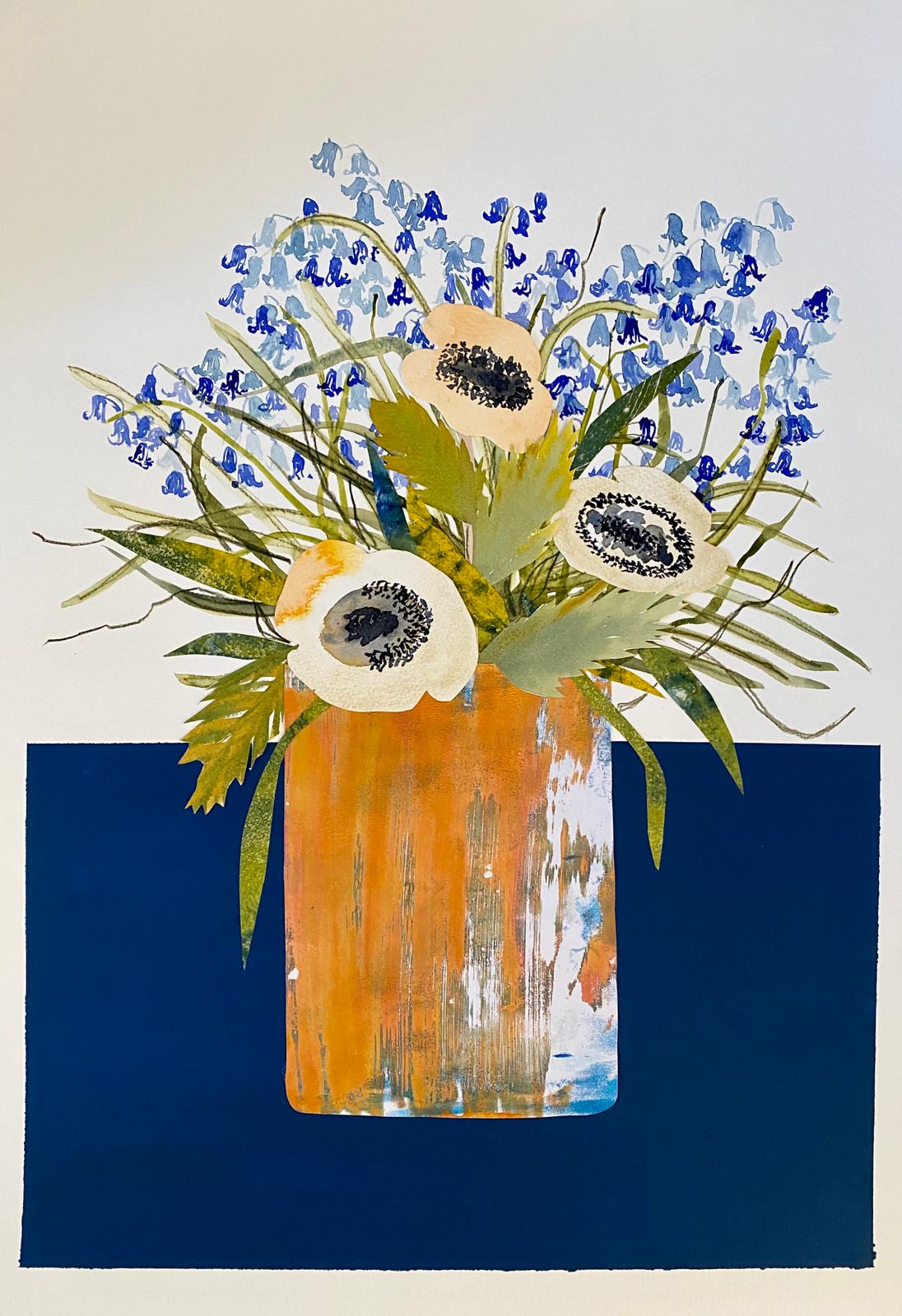 Blue Bells & Anemones -  Mixed Media Collage